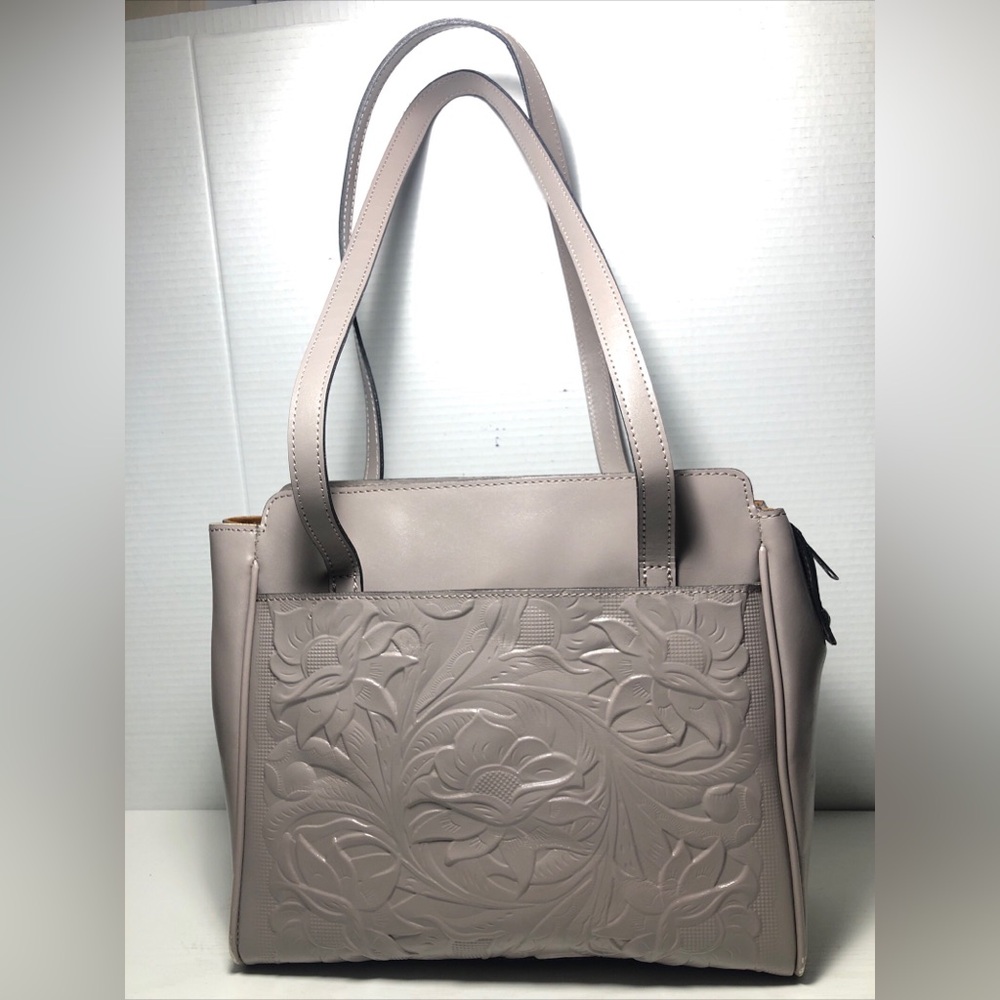 Patricia Nash Taupe Tooled Leather  Shoulder Bag Purse Floral